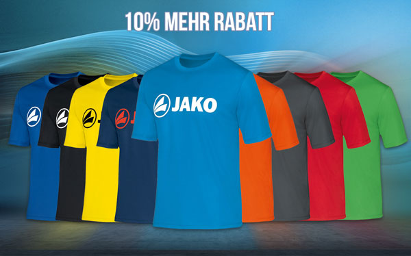 hier ist dein Rabatt Code für 10% zusätzlichen Nachlass auf die Promo Shirts von Jako.