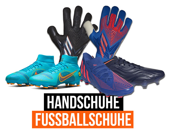 Schon jetzt bekommst du die neuesten Fußballschuhe und Torwarthandschuhe zum günstigen Preis.