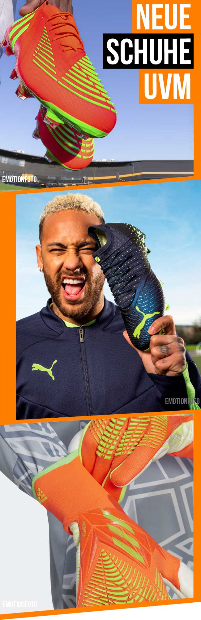 Hol dir jetzt die neue Generation der Fußballschuhe und Torwarthandschuhe.