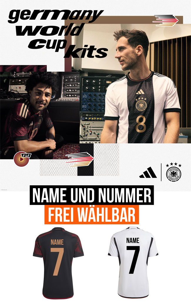 dein DFB WM 2022 Trikot mit eigenem Namen und Nummer wartet.