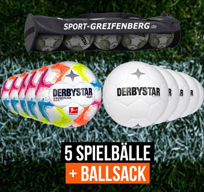 Das ist deine Chance. Zur neue Saison kannst du 5 Derbystar Spielbälle mit einem Ballschlauch zum besonders günstigen Preis abstauben.