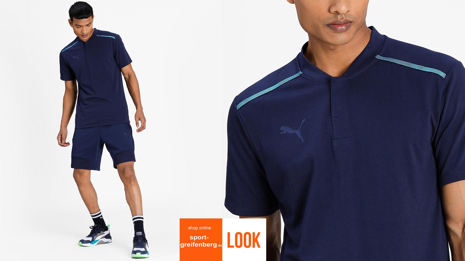 Der Puma Poloshirt Look dunkelblau mit Polo und Short