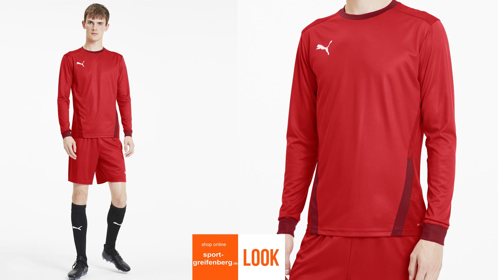 Das Puma Langarm Trikot Set rot mit Trikot, Hose und Stutzen