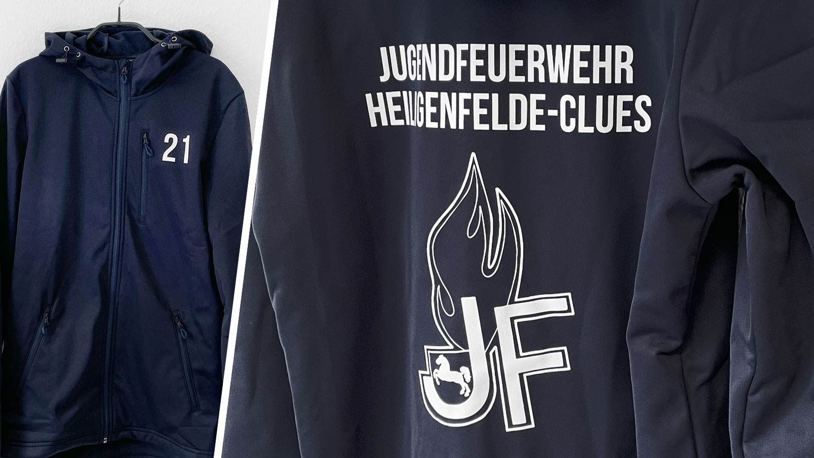 blaue Feuerwehr Softshelljacken mit Logo Bedruckung