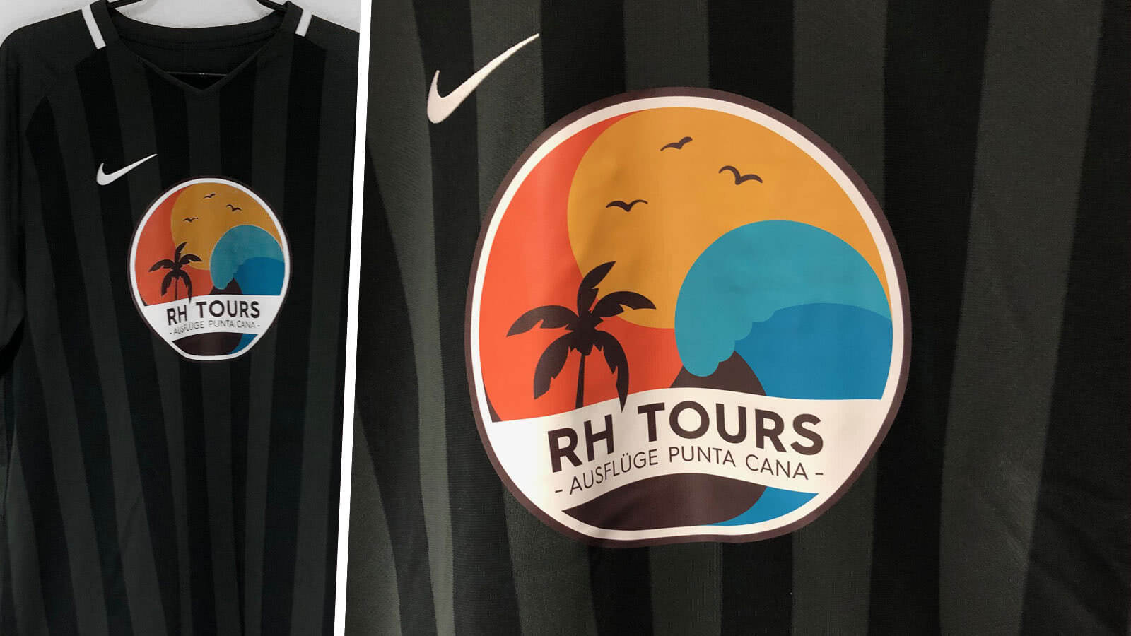 Die Firmen T-Shirts von RH Tours mit große Logo Druck