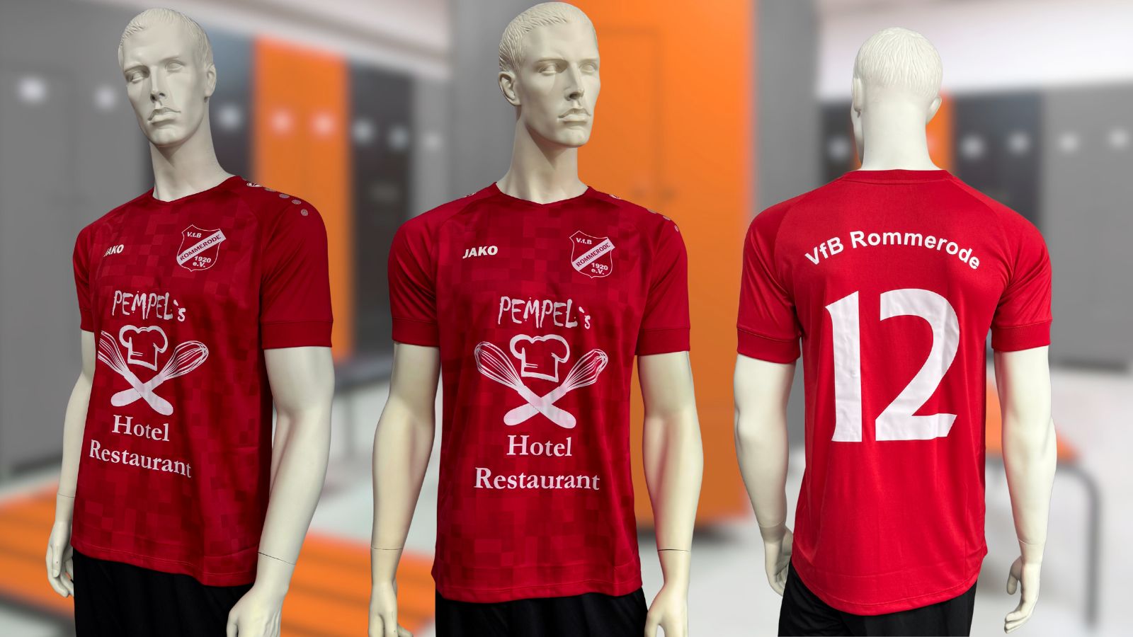 Die roten Jako Grafik Trikots mit Bedruckung - VfB Rommerode