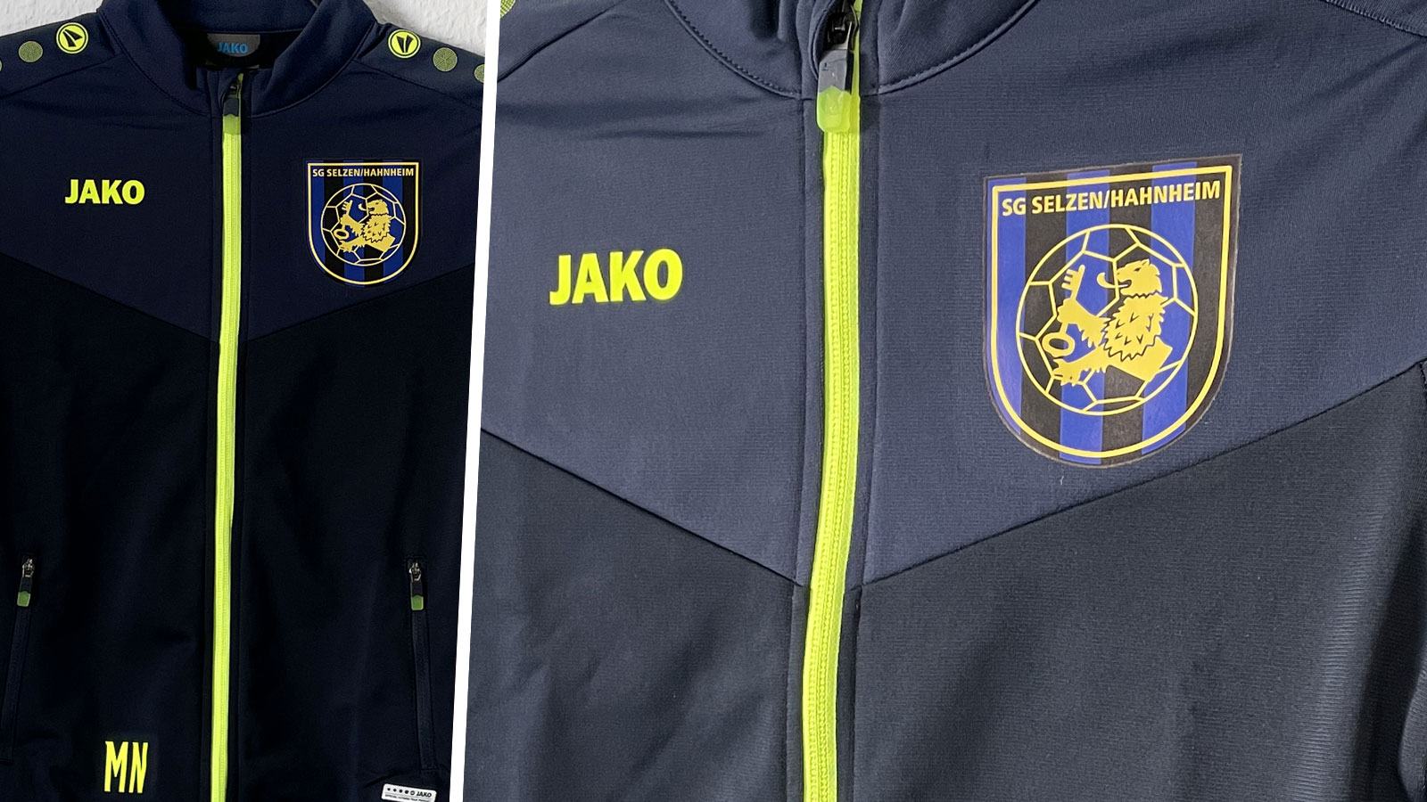 blaue Jako Kinder Trainingsjacke mit Druck des Vereins