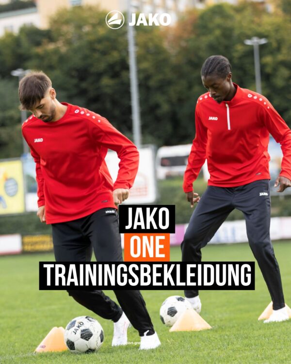 Die Jako One Trainingsbekleidung mit Ziptop (8600) und Sweat (8800) sowie Trainingshose