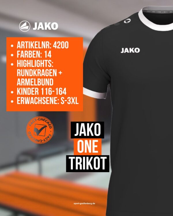 Das Jako Trikot One (Art 4200) mit allen Daten