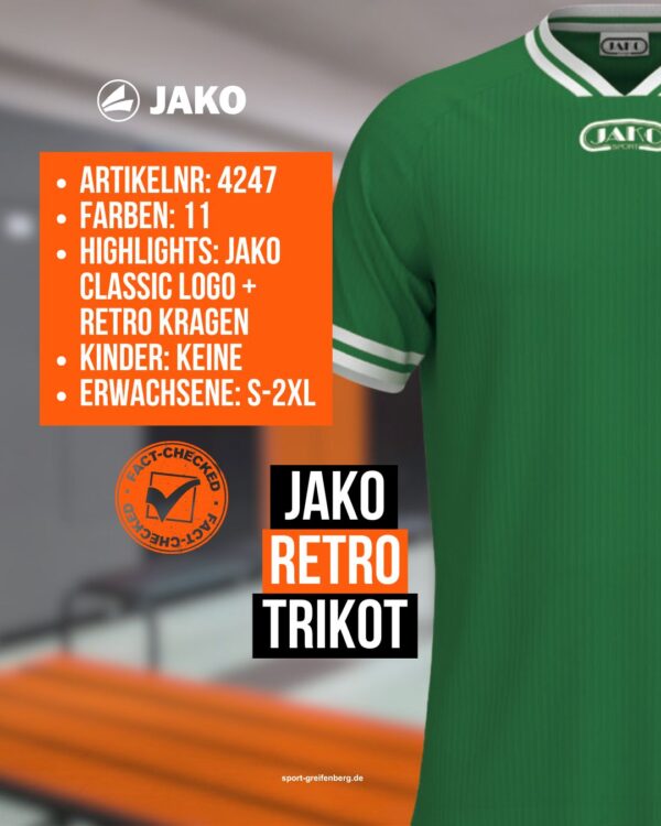 Die Daten zum Jako Trikot Retro (4247) für dein Trikotset