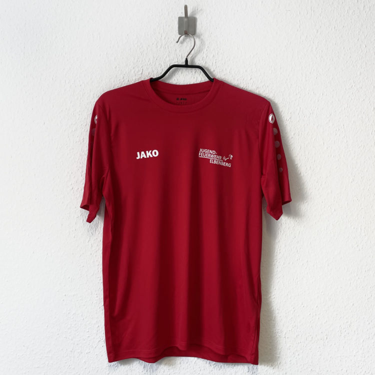 rotes Jugend Feuerwehr Sport Shirt mit einer eignen Bedruckung (Logo)