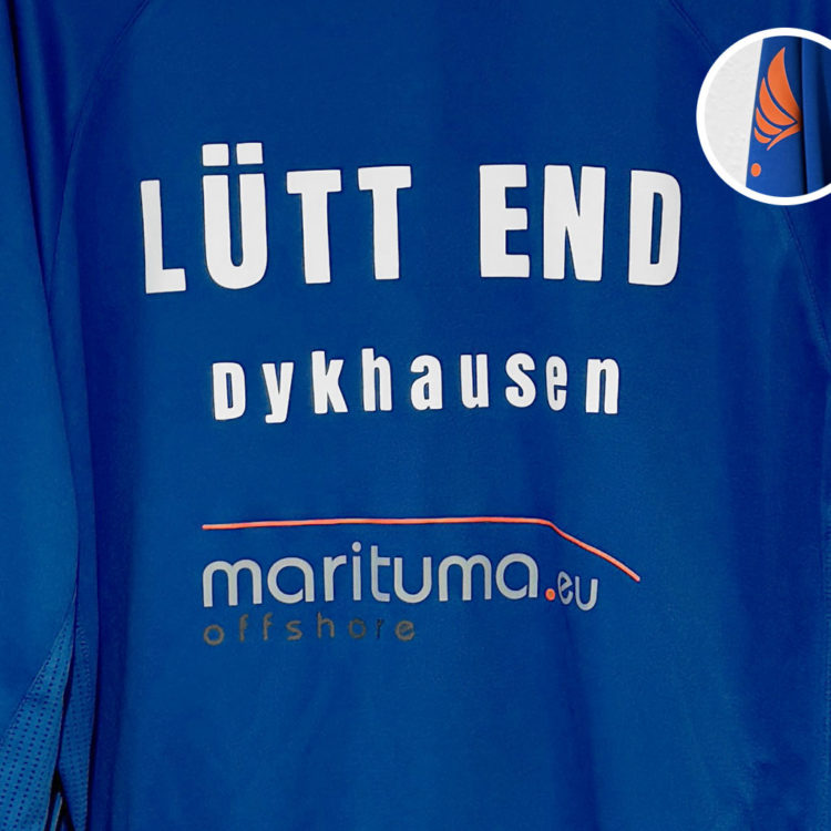 Lütt End Bedruckung Aufdruck auf den blauen Trainingsjacke