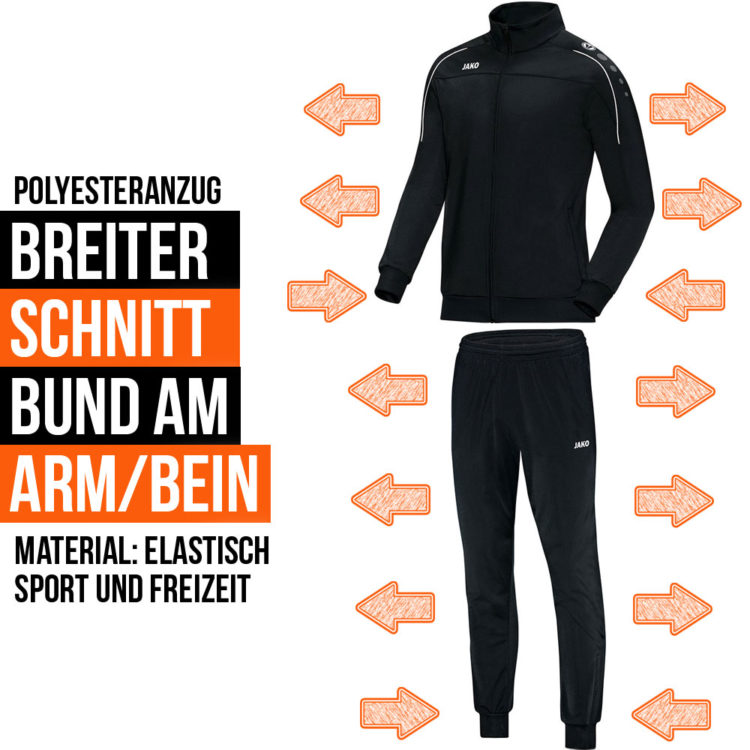 Beschreibung für den Polyesteranzug als Trainingsanzug