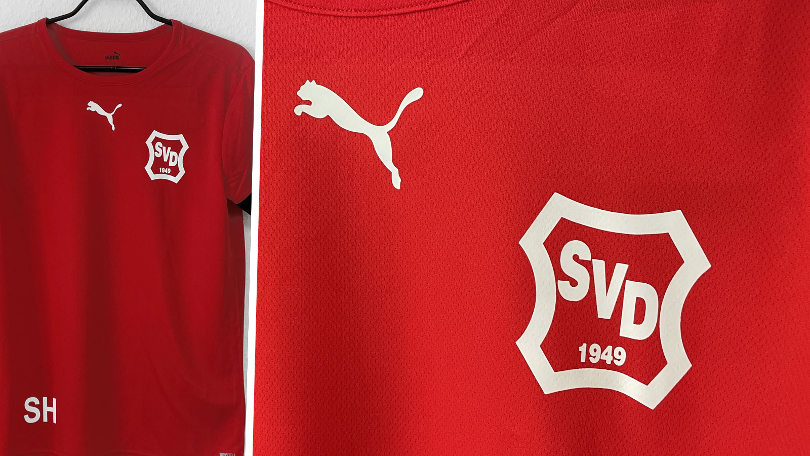 das rote Puma Jersey mit Club Logo Bedruckung
