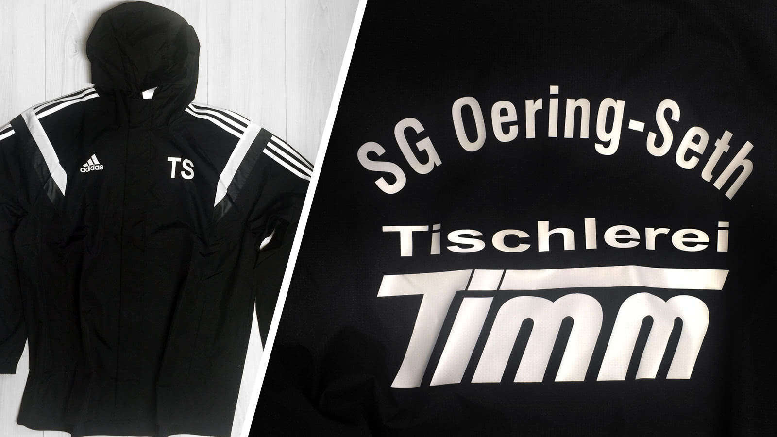 Die Adidas Stadionjacke mit Bedruckung (Vereinsname und Werbung)