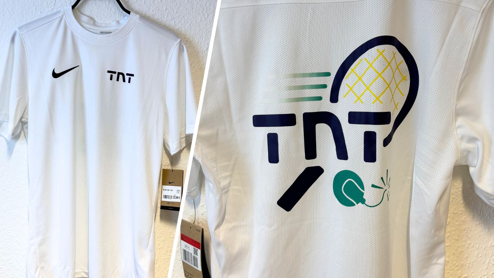 weiße Tennis Shirts mit kompletter Bedruckung auf dem Rücken
