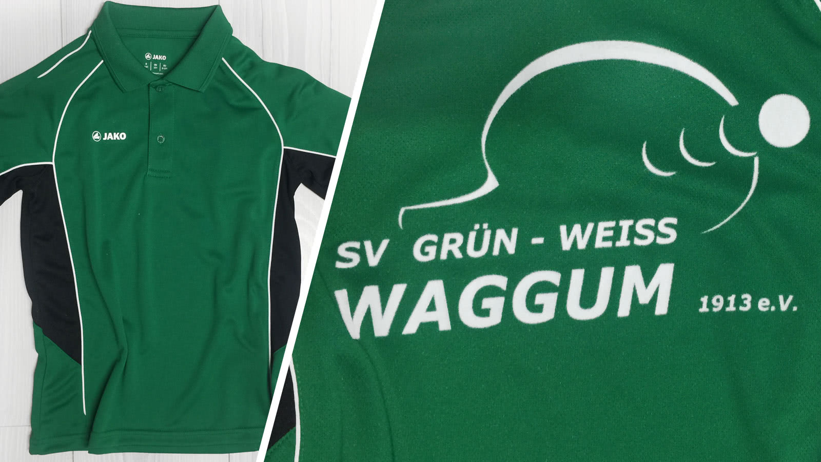 Tischtennis Polo Druck mit Vereinslogo (Bespiel SV Grün Weiß Waggum)