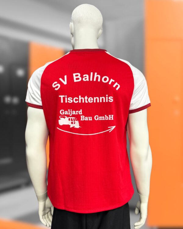 rote Tischtennis Shirts incl. Bedruckung in weiß auf dem Rücken
