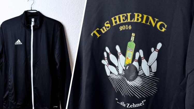 Die schwarze Trainingsjacke für das Kegel Team mit eigenem Logo