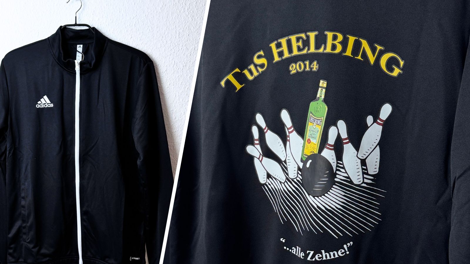 Die schwarze Trainingsjacke für das Kegel Team mit eigenem Logo