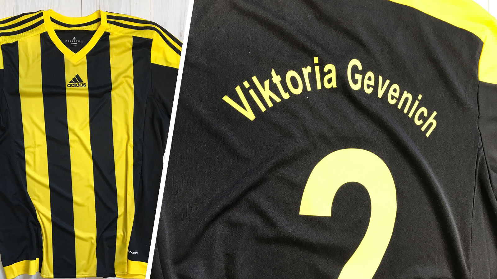 Die Viktoria Gevenich Trikot Bedruckung der Adidas Trikots als Beispiel