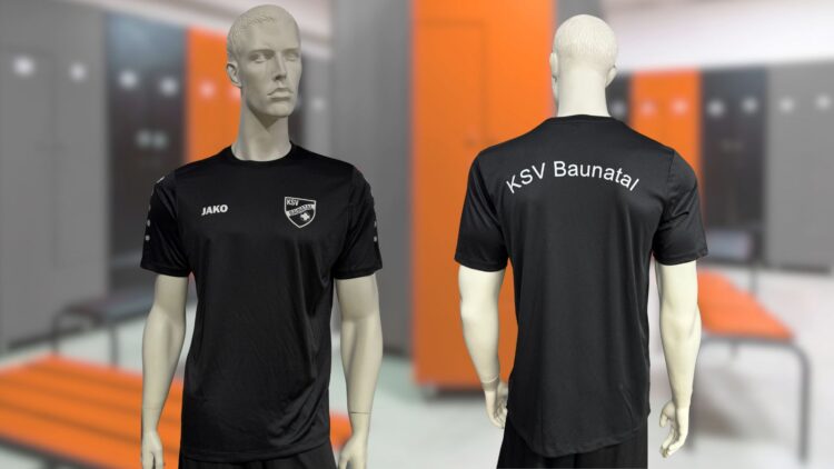 Die Vereinsshirts mit Druck KSV Baunatal auf Brust und Rücken