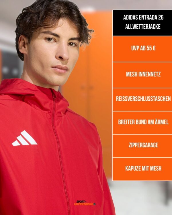 Features der adidas Entrada 26 Allwetterjacke