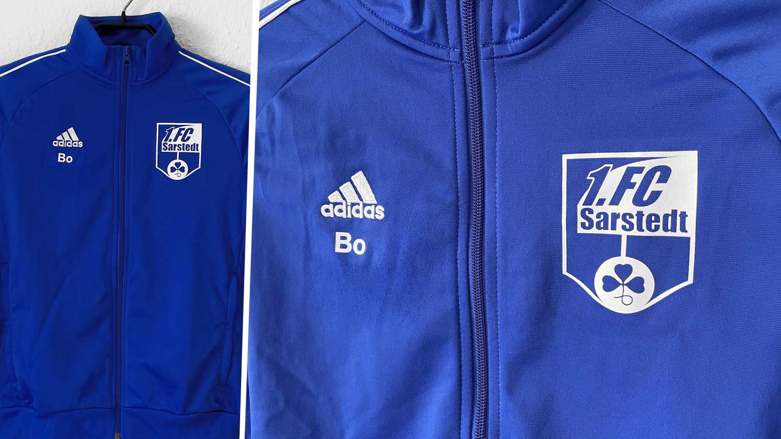 Die adidas Trainingsjacken für Kinder mit der Vereinslogo bedruckung