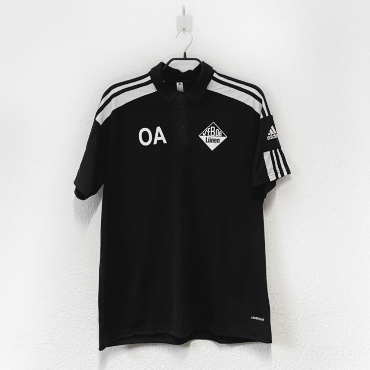schwarzes adidas Poloshirt mit Club Bedruckung in weiß