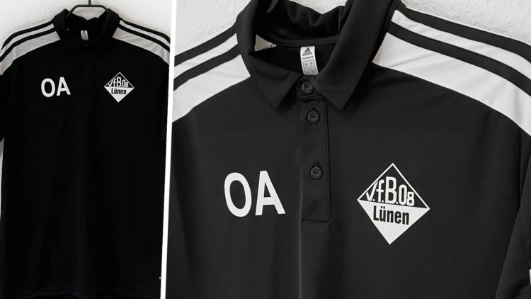 schwarzes adidas Poloshirt mit Club Logo Bedruckung des Wappens in weiß