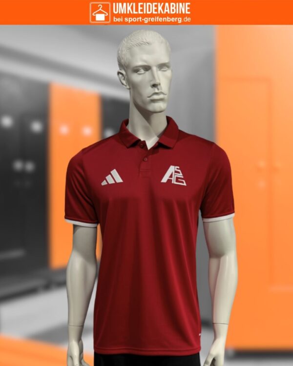 rote adidas Poloshirts mit Vereinslogo Bedruckung