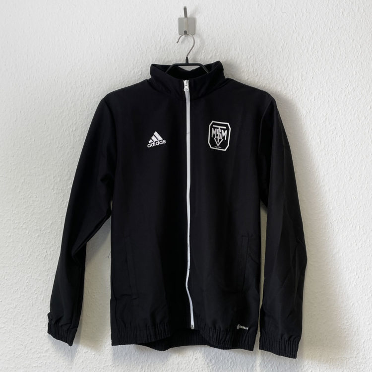 schwarze adidas Präsentationsjacken mit Vereinslogo Bedruckung in weiß