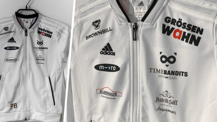 adidas Trainingsjacken mit vielen Sponsoren Beispiel / Referenz