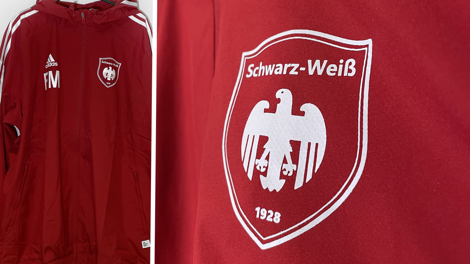 rote adidas Vereinsjacken mit kompletter Bedruckung der Mannschaft