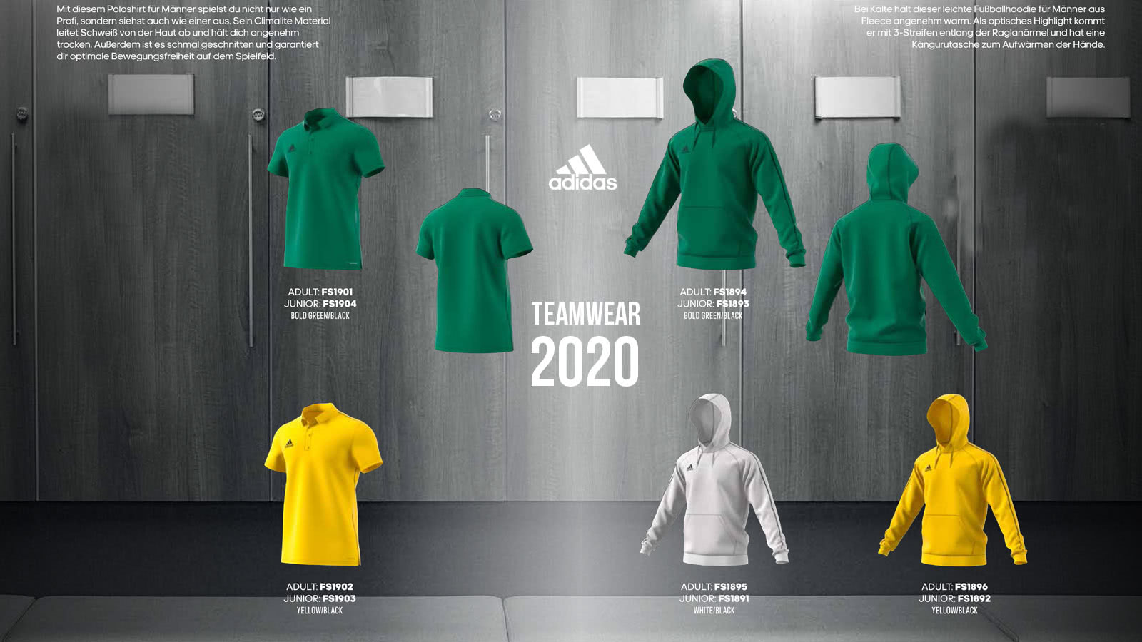 adidas Core 20 mit dem Poloshirt, T-Shirt und Hoodie