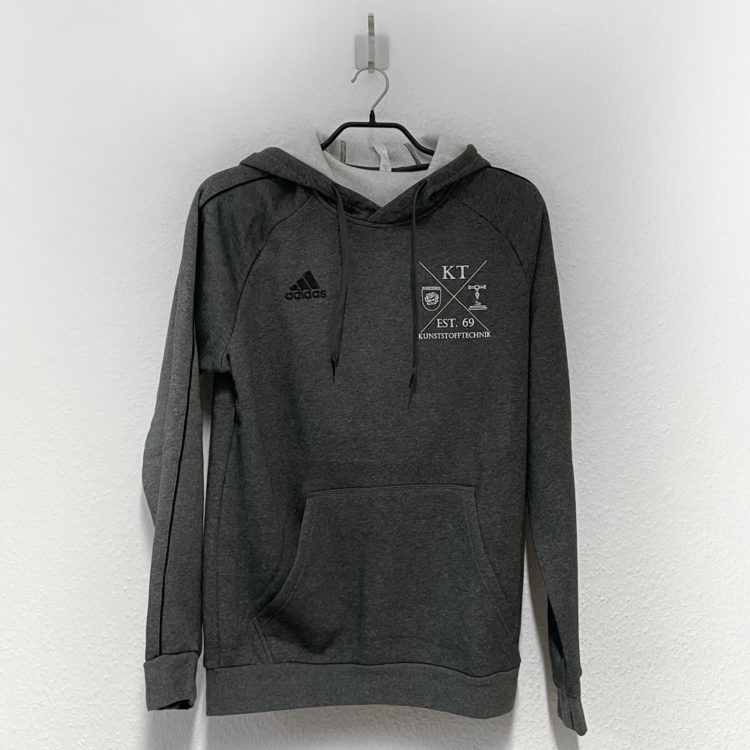 graues adidas kapuzensweatshirt mit firmenlogo Bedruckung