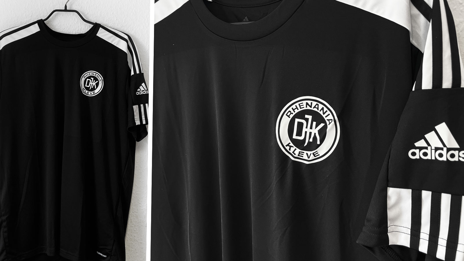 das schwarze adidas Squadra Shirt mit Vereinslogo Bedruckung in weiß