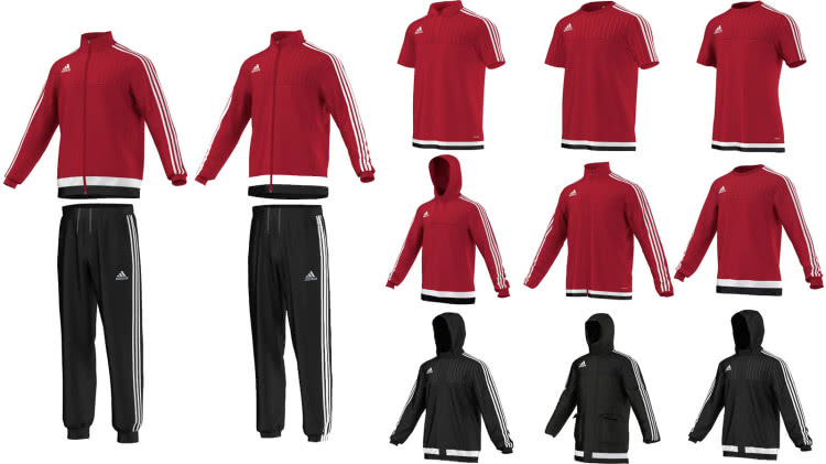 Die Adidas Tiro 15 Sportbekleidung mit der kompletten Teamline