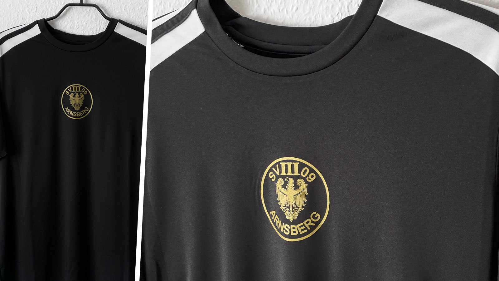 die schwarzen adidas Trainingsshirts mit goldenem Vereinslogo (Squadra Line)