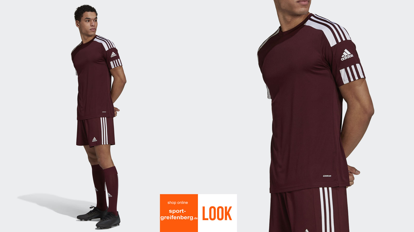 komplettes adidas Trikot Set Squadra weinrot mit Jersey Short und Stutzen