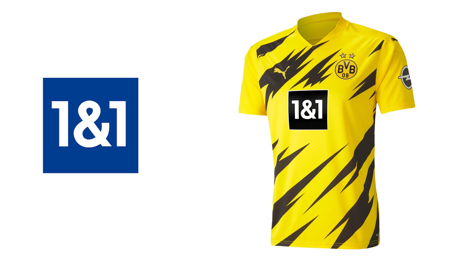 Das Borussia Dortmund Trikot mit 1und1 Werbung in schwarz