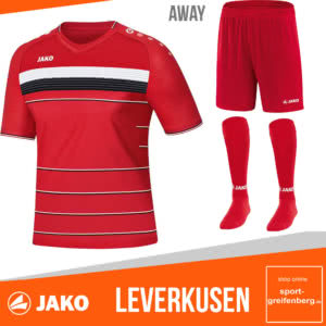 Jako Leverkusen Trikot Hosen Stutzen 2017/2018 Away mit rotem Trikot