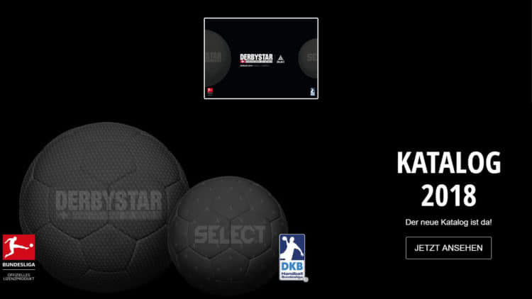 Der Derbystar Katalog 2018/2019 mit Bundesliga Ball und der Marke Select