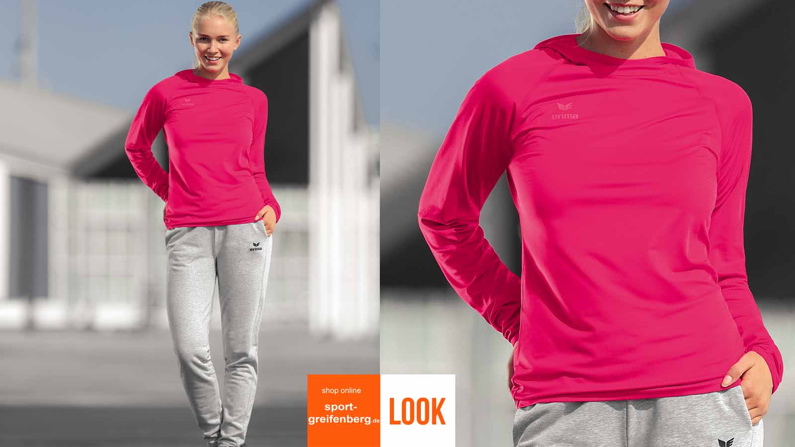 Erima Damen Kapuzen Shirt Set Das Erima Damen Kapuzen Shirt Set mit Hose und Top