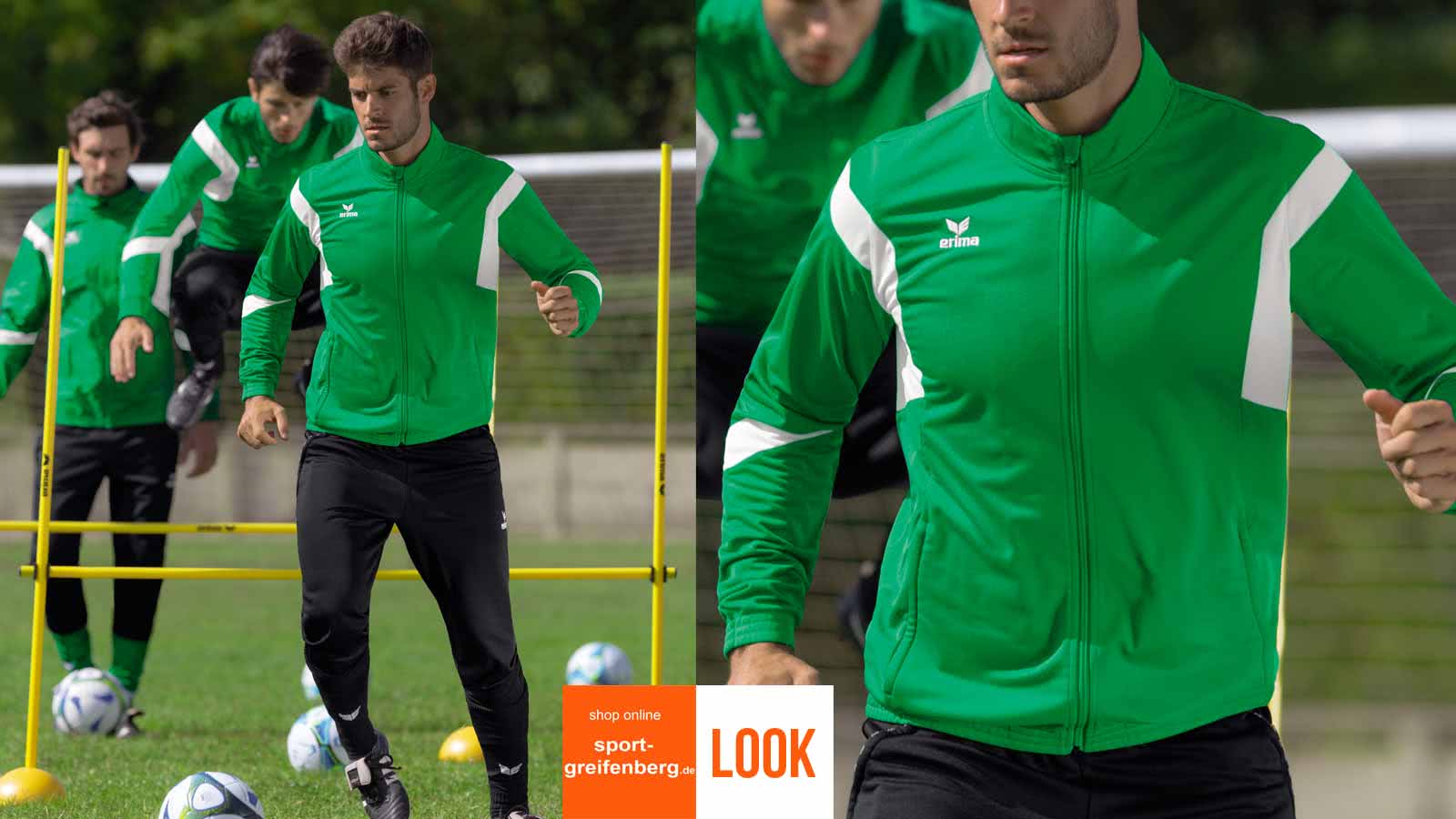 Das Erima Fußball Trainingsanzug Set grün mit Trainingsjacke und Trainingshose
