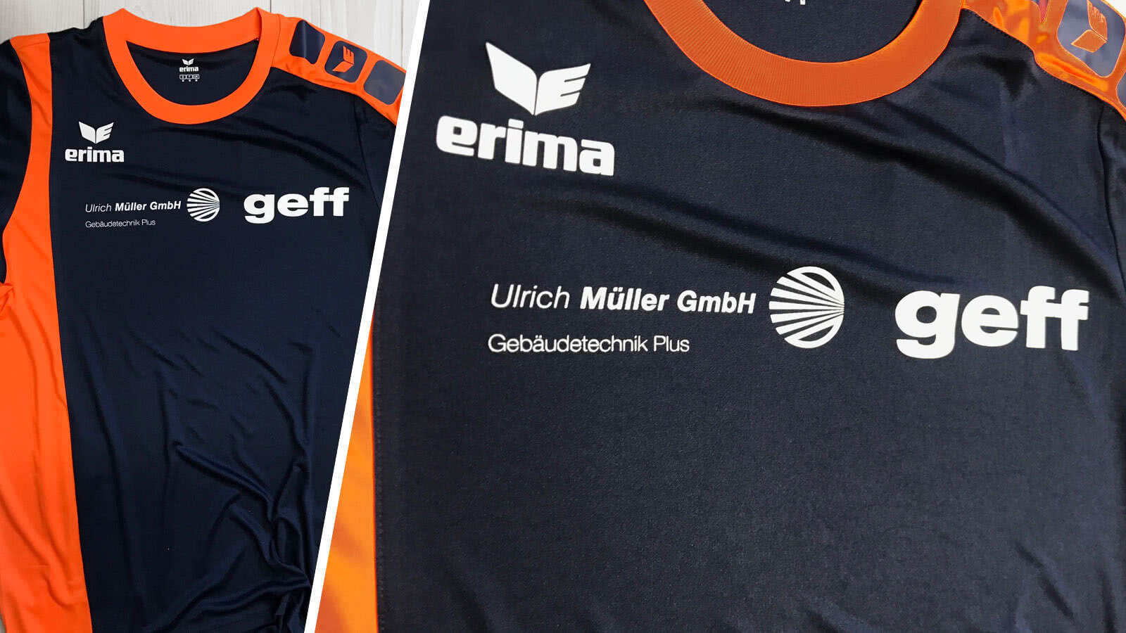 Die Erima Lauf Shirts mit Bedruckung der Firma Müller