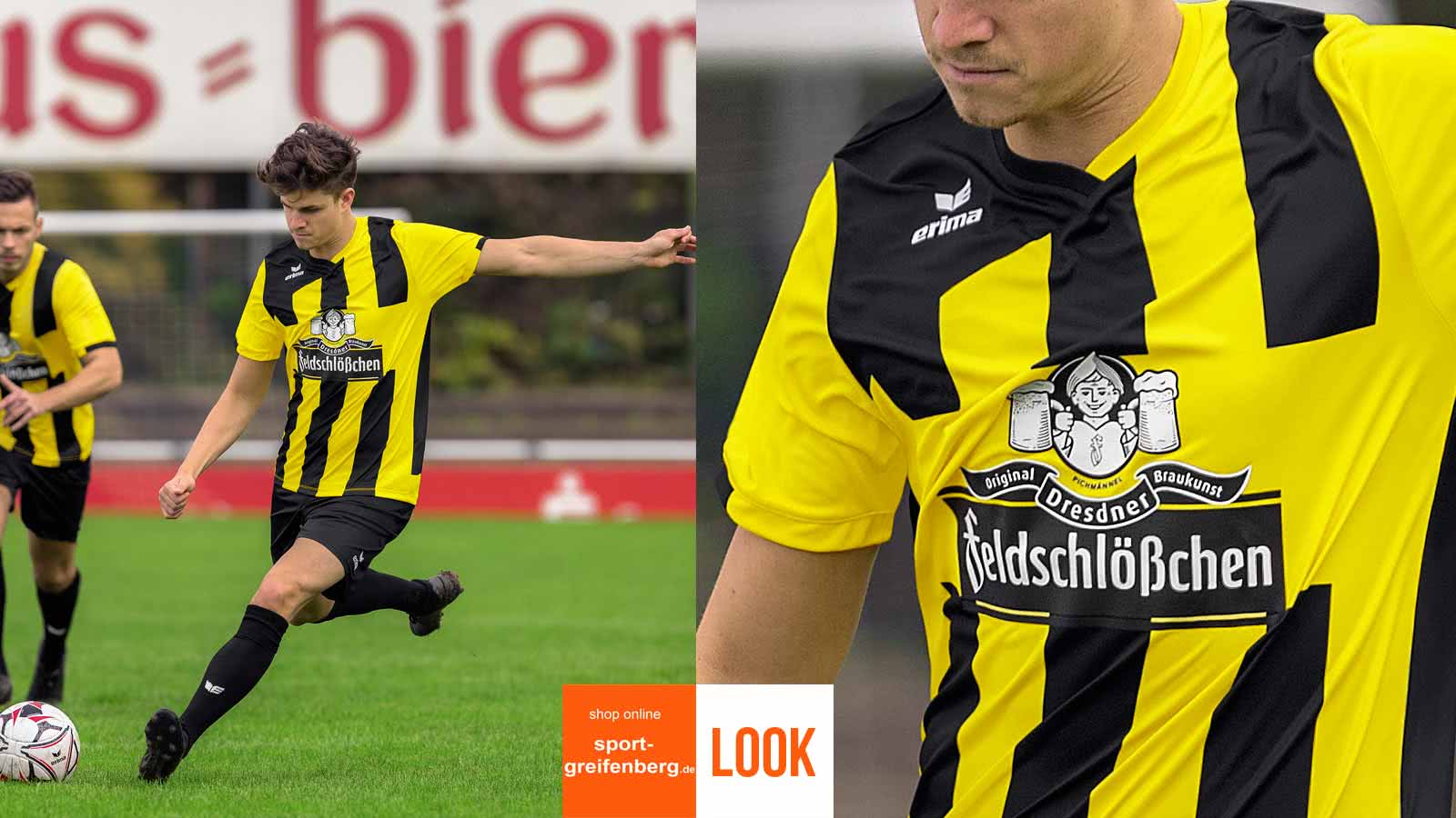 Das Erima Streifen Trikot Set in gelb schwarz