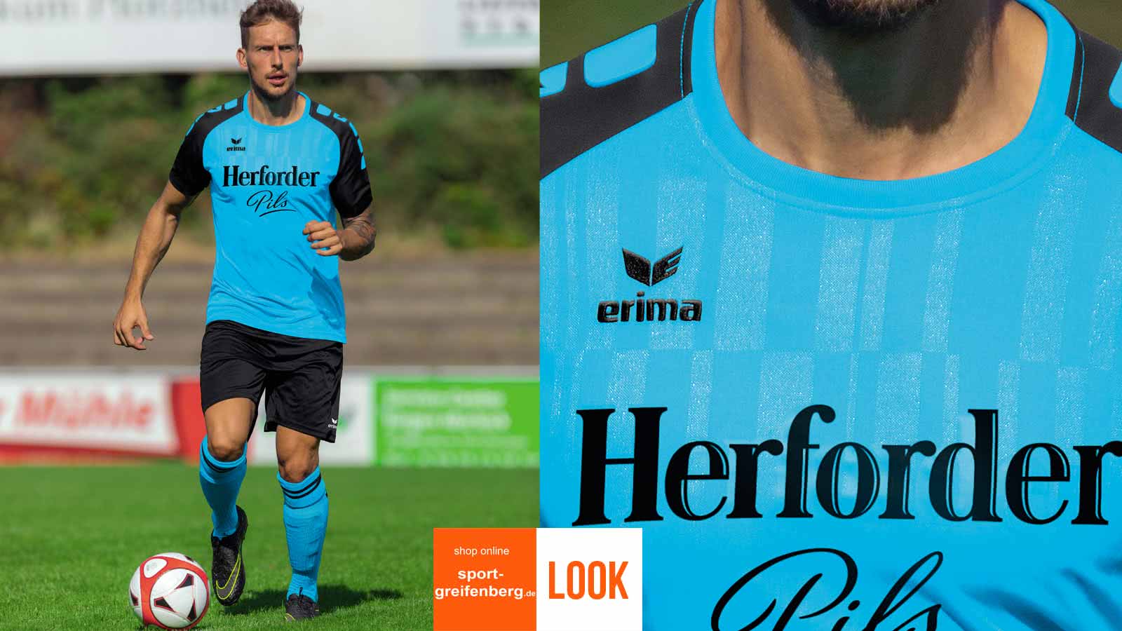 der Erima Trikot Set hellblau mit einem besonders blauen Trikot