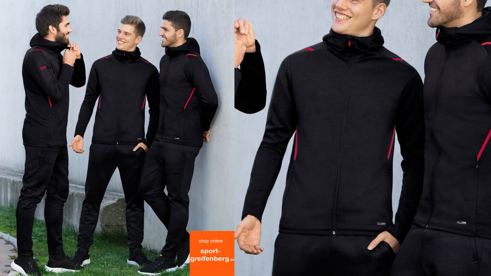 Das Jako Jogginganzug Outfit in schwarz mit rot