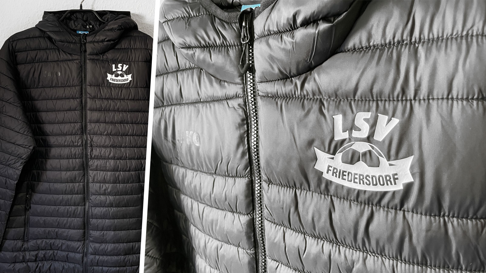 die schwarze Jako Steppjacke mit Logo Bedruckung